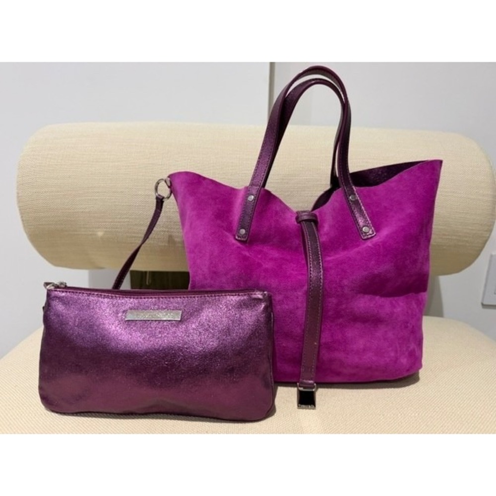 Authentic Tiffany & Co. Reversible Fuchsia Leather / Suede Small Tote Bag